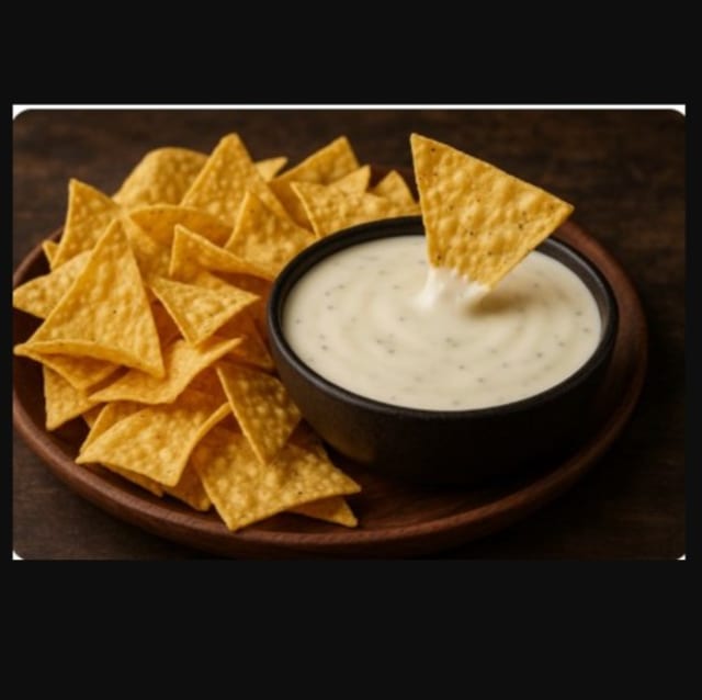 Queso(Photo represents Regular Tortilla chips and Queso).